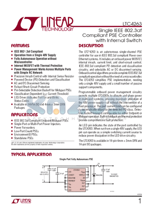 LTC4263IS-TRPBF datasheet - Single IEEE 802.3af Compliant PSE Controller with Internal Switch