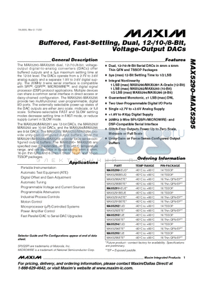 MAX5291AETE datasheet - Buffered, Fast-Settling, Dual, 12-/10-/8-Bit, Voltage-Output DACs