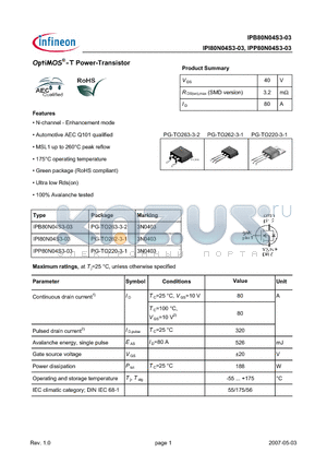 IPB80N04S3-03 datasheet - OptiMOS-T Power-Transistor