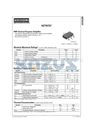 NZT6727 datasheet - PNP General Purpose Amplifier