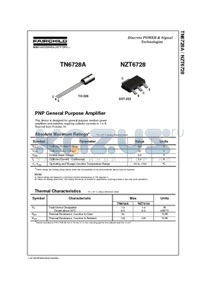 NZT6728 datasheet - PNP General Purpose Amplifier