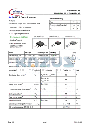 IPB80N06S3L-08 datasheet - OptiMOS^-T Power-Transistor