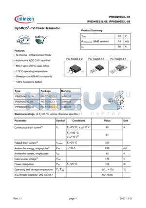 IPB80N06S3L-08_07 datasheet - OptiMOS-T2 Power-Transistor