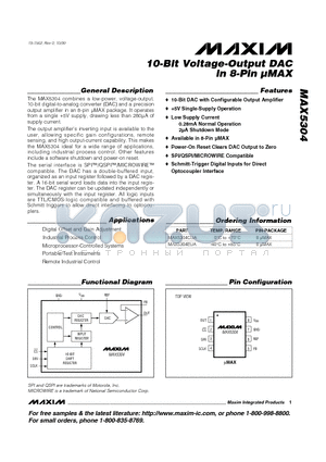 MAX5304EUA datasheet - 10-Bit Voltage-Output DAC in 8-Pin lMAX