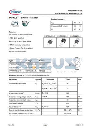 IPB80N06S4L-05 datasheet - OptiMOS-T2 Power-Transistor