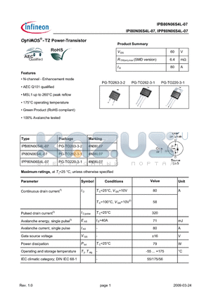 IPB80N06S4L-07 datasheet - OptiMOS-T2 Power-Transistor