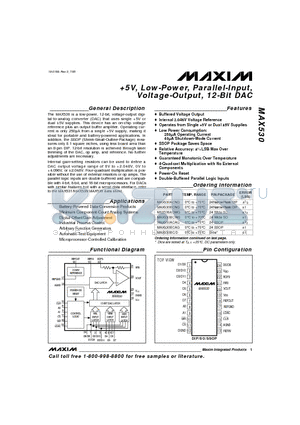 MAX530ACWG datasheet - 5V, Low-Power, Parallel-Input, Voltage-Output, 12-Bit DAC