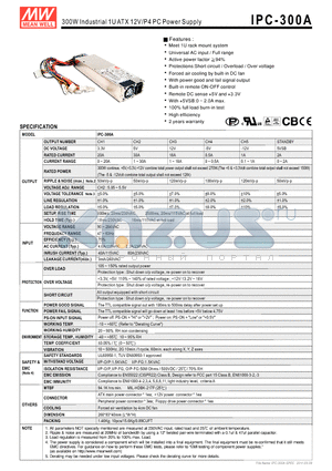 IPC-300A datasheet - 300W Industrial 1U ATX 12V/P4 PC Power Supply