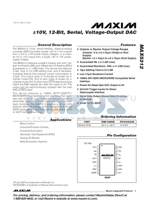 MAX5312 datasheet - -10V, 12-Bit, Serial, Voltage-Output DAC