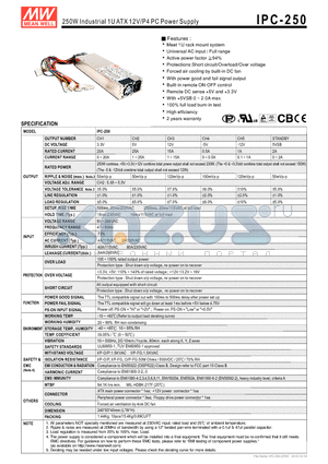 IPC-250 datasheet - 250W Industrial 1U ATX 12V/P4 PC Power Supply