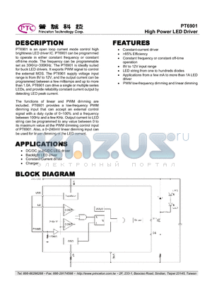 PT6901-SA datasheet - High Power LED Driver