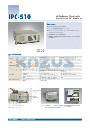IPC-510BP-00XBE datasheet - 4U Rackmount Chassis with Front USB and PS/2 Interfaces