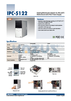IPC-5122-00XE datasheet - Desktop/Wallmount Chassis for MicroATX Motherboard with PS/2 Power Supply