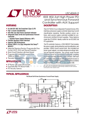 LTC4269CDKD-2-TR datasheet - IEEE 802.3at High Power PD and Synchronous Forward Controller with AUX Support