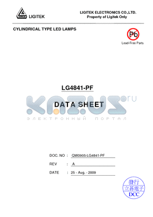 LG4841-PF datasheet - CYLINDRICAL TYPE LED LAMPS