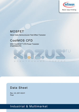 IPB65R660CFD datasheet - 650V CoolMOS CFD Power Transistor