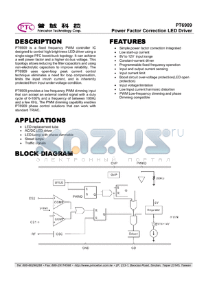 PT6909_10 datasheet - Power Factor Correction LED Driver