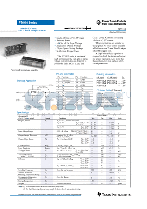 PT6911 datasheet - 12 Watt 5V/3.3V Input Plus to Minus Voltage Converter