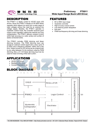 PT6911 datasheet - Wide Input Range Buck LED Driver