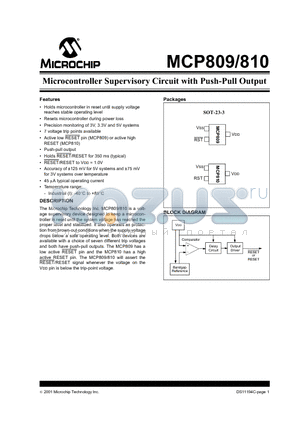 MCP810T-315I/TT datasheet - MICROCONTROLLER SUPERVISORY CIRCUIT WITH PUSH-PULL OUTPUT