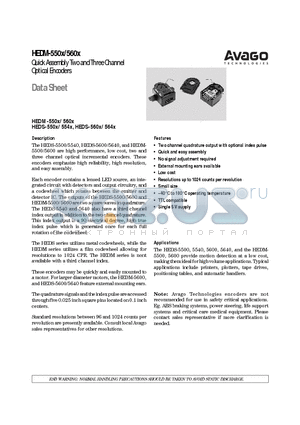 HEDS-5600 datasheet - Quick Assembly Two and Three Channel Optical Encoders