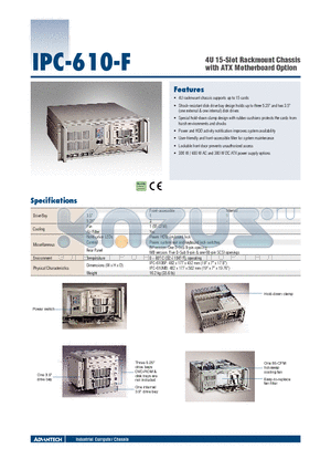 IPC-610BP-00XFCE datasheet - 4U 15-Slot Rackmount Chassis with ATX Motherboard Option