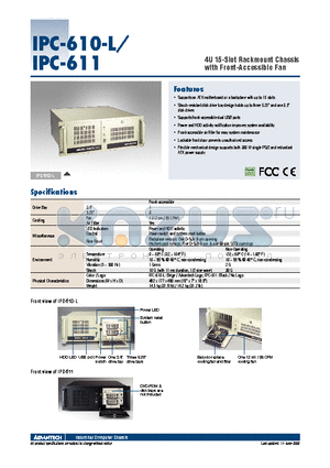 IPC-611BP-00XBE datasheet - 4U 15-Slot Rackmount Chassis with Front-Accessible Fan