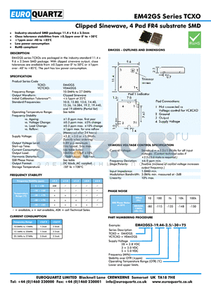 EM42GS datasheet - Clipped Sinewave, 4 Pad FR4 substrate SMD