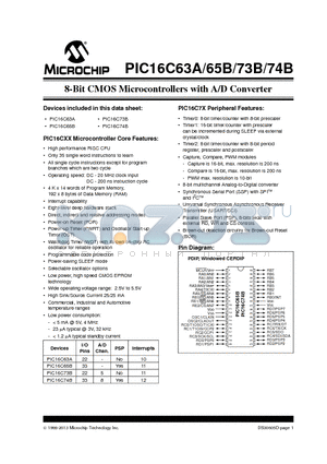 PIC16C63A datasheet - 8-Bit CMOS Microcontrollers with A/D Converter