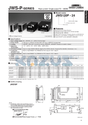 JWS70P-48 datasheet - Peak current/Single output 70 ~ 480W