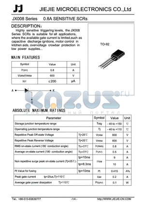 JX008-05 datasheet - 0.8A SENSITIVE SCRs