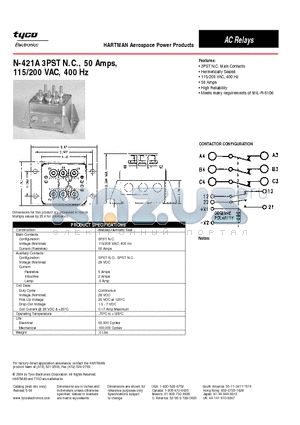 N-421A datasheet - 3PST N.C. Main Contacts