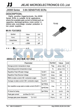 JX008-06 datasheet - 0.8A SENSITIVE SCRs