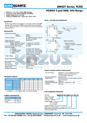 EM42T datasheet - HCMOS 4 pad SMD, kHz Range