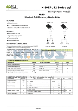 N-80APU12 datasheet - FRED Ultrafast Soft Recovery Diode, 80 A