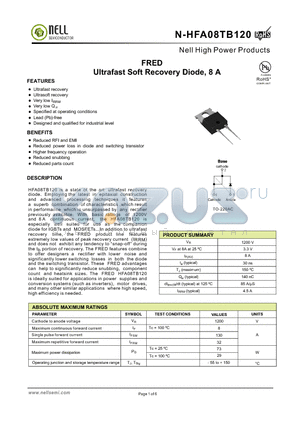 N-HFA08TB120 datasheet - FRED Ultrafast Soft Recovery Diode, 8 A