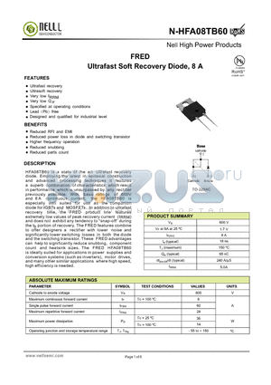 N-HFA08TB60 datasheet - FRED Ultrafast Soft Recovery Diode, 8 A