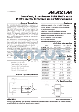 MAX5362 datasheet - Low-Cost, Low-Power 6-Bit DACs with 2-Wire Serial Interface in SOT23 Package