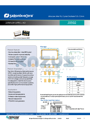 JX502 datasheet - Ultra Low Jitter PLL Crystal Oscillator 5.0 x 3.2mm