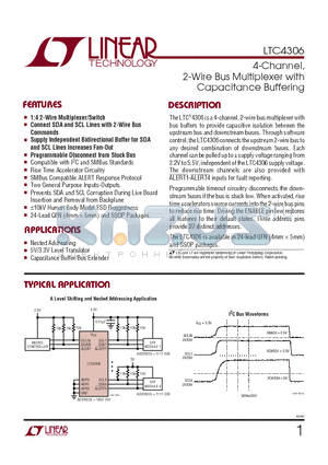 LTC4306CUFD datasheet - 4-Channel, 2-Wire Bus Multiplexer with Capacitance Buffering