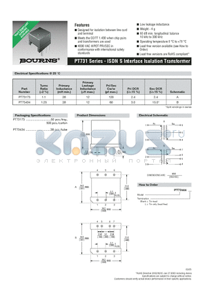 PT73173 datasheet - ISDN S Interface Isolation Transformer