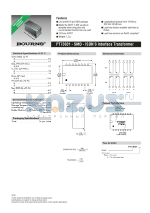 PT73031L datasheet - SMD - ISDN S Interface Transformer
