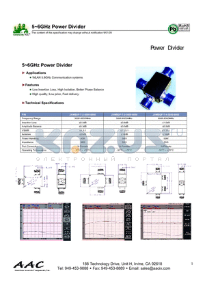 JXMBGF-T-2-5000-6000 datasheet - 5~6GHz Power Divider