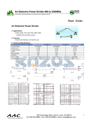 JXMBGF-T-2-800-2500-C datasheet - Air Dielectric Power Divider 800 to 2500MHz