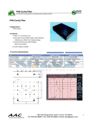 JXMBLB-T-P20-01-C datasheet - PHS Cavity Filter