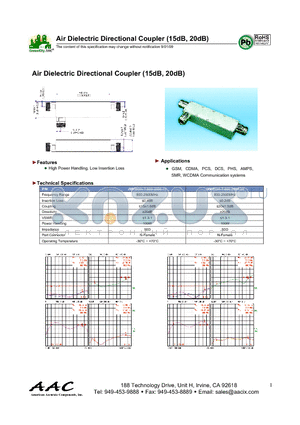 JXMBOH-T-800-2500-20 datasheet - Air Dielectric Directional Coupler (15dB, 20dB)