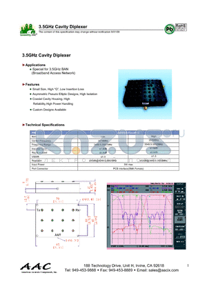 JXMBSG-T-3.5-01-C datasheet - 3.5GHz Cavity Diplexer