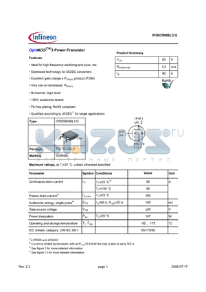 IPD035N06L3G datasheet - OptiMOS3 Power-Transistor