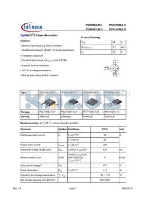 IPD04N03LBG datasheet - OptiMOS^2 Power-Transistor