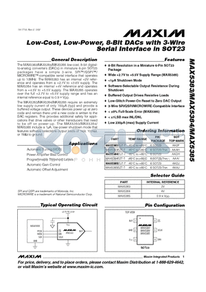 MAX5385EUT-T datasheet - Low-Cost, Low-Power, 8-Bit DACs with 3-Wire Serial Interface in SOT23